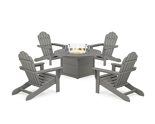 5-Piece Monterey Bay Adirondack Conversation Set with Fire Pit Table in Stepping Stone