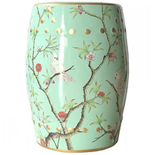 Ceramic Drum Table,Ceramic Drum Stool,Decorative Ceramic Garden Stool, Glazed Hand-Painted Flower and Bird Shoe Changing Stool Drum Stool, Suitable for Outdoor Garden(Green)