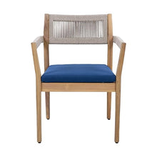 Christopher Knight Home Caitlyn Acacia Wood Outdoor Dining Chairs Set of 6, Patio Chairs with Weather-Resistant Cushions, Garden Extra Seating with Handwoven Rope Accent, Blue Navy + Teak + Beige
