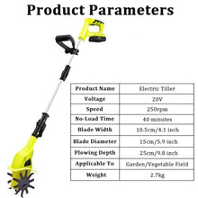 Vdniduir Electric Garden Tiller, Cordless Cultivator,Soil Rototiller, 10.5cm Width/25cm Depth,for Small Farms, Gardens
