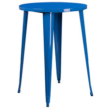 BizChair Commercial Grade 30" Round Blue Metal Bar Table Set-2 Vertical Slat Back Stools