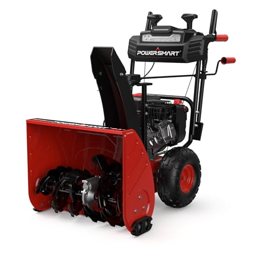 PowerSmart 24-Inch Self-Propelled Two-Stage Gas Snow Blower with 208cc B&S Engine, Electric Start, 13-Inch Snow Tires, Handle Warmer, and LED Lights