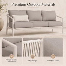 Golden Flame Outdoor Sofa, Modern 3-Seat Patio Couch with Powder-Coated Aluminum Frame, Woven Olefin Rope Back, Sunbrella Deep Seating Cushions - Slate Frame, Canvas Charcoal Fabric