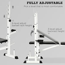 Soozier Adjustable Weight Bench with Squat Rack, Preacher Curl Pad, Leg Developer, Butterfly and Weight Storage Black and White