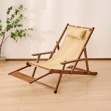 POLGDW Outdoor Wooden Patio Lounge Chair, Foldable Outdoor Sling Chairs Height Adjustment Portable Reclining Camping Beach Chair Wood Frame with Polyester Canvas