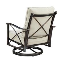 Oakland Living Pair of Black Aluminum Patio Deep Seating Swivel Rocker Club Chairs with Light Grey Cushions