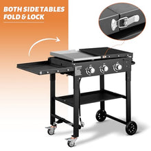 Foldable 3-Burner Flat Top Gas Griddle, 45,000 Btu Portable Outdoor Griddle Station with Side Shelves and Wheels, Propane Camping Griddle for Outdoor Kitchen Backyard Travel Rv