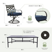 Hanover Montclair 11-Piece Patio Dining Set with 10 Swivel Rocker Chairs and Lumbar Pillows Navy Blue