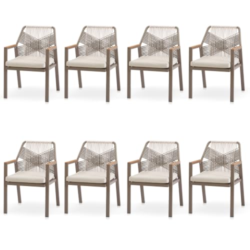 Coreporch Aluminum Outdoor Patio Dining Chairs, Light Brown, Set of 8