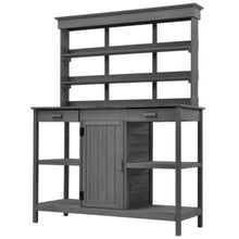 Outdoor Potting Bench with Open Shelves and Cabinet, 66 in Fir Wood, countertop, Open Shelves, Enclosed Cabinet, Anti-Fall Device, Garden Workstation, 50.2 W x 19.7 D x 66 H in (Grey)