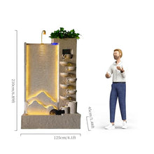 Luxury Elegant Cement Water Wall Tiered Fountain with Lights – 8.2ft Outdoor/Indoor Modern Landscape Feature,Europe Mountain Design, Housewarming,Shop Opening Gift(Left)(#B)