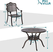 PHI VILLA 5 Piece Outdoor Patio Dining Set with Round Table and Chairs Golden Bronze