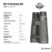 Leupold BX-5 Santiam HD Binoculars 15x56mm Shadow Gray