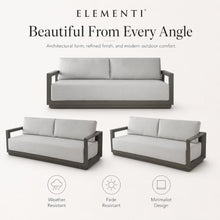 Outdoor Couch Elementi Newport Patio Sofa, 3 Seat Aluminum Outdoor Furniture Sofa with Sunbrella Canvas Granite 5402 and Cast Slate 40434 Cushions, Urbane Bronze, 82.3 x 30.3 x 24 in