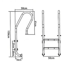 Stainless Steel Pool Ladder Swimming Pool Safety Railing for 1-1.4m Pool Ergonomics Curve Design 250lbs Load Capacity/Silver / 158x58x50cm (Silver 158x58x50cm)