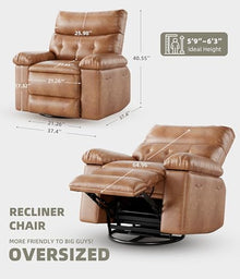 22 Inch Wide Manual Recliner Chair with Heat & Massage, 360° Swivel Rocking Lazy Boy Chair for Adults, PU Leather Single Sofa Recliner with Cup Holder for Living Room, Bedroom & Nursery
