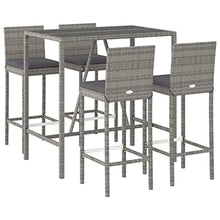 Fisinber 5 Piece Outdoor Bar Set Grey PE Rattan Rectangular Table 43.3" with 4 Stools & Footrest, Modern Design, Powder-Coated Steel Frame for Garden Patio Balcony Dining or Small Backyard Gathering