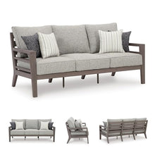 Signature Design by Ashley Hillside Barn Outdoor Sofa with Cushion, Heavyweight Weatherwood All-Weather Frame, Engineered Resin Polymer Wood-Look, Nuvella+ UV-Resistant Fabric for Patios, Gray/Brown