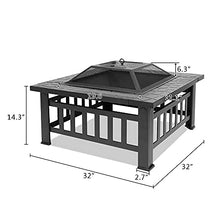 Fire Pit Table Spark Screen, Fireplace Poker, Grate, Outdoor Fire Pits BBQ Bowl, Square Metal Firepit Table for Backyard Patio Bonfire Garden