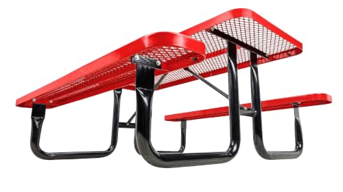 Barco Products SuperSaver Commercial Rectangular Picnic Table, 6 ft Seats 6, Red Thermoplastic-Coated Expanded Metal, 1-5/8 in. Umbrella Hole, Portable or Surface Mount, 10-Year Guarantee