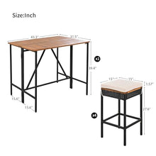 Merax 5-Piece Outdoor Bar Table and Chairs Set for 4, Acacia Wood PE Rattan Wicker Table and 4 Bar Height Stools with Cushions, Foldable Tabletop, Dining Bistro Set All-Weather Patio Furniture, Brown