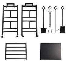 ELUKHT Firewood Rack Firewood Racks Firewood Storage with Wheels - Log Rack Stand with 4 Tools - Log Holder Set Includes Brush Shovel Poker and Tongs- 18 X 13 X 31 Inc