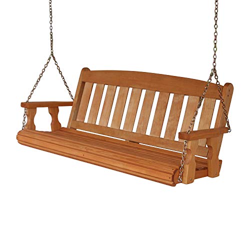 Amish Casual Heavy Duty Mission Treated Porch Swing, 6-Foot, Cedar Stain, 8Ft Chains, Without Cups