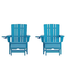 Flash Furniture Halifax Poly Resin Adirondack Chair with Cup Holder and Pull Out Ottoman, All-Weather Poly Resin Indoor/Outdoor Lounge Chair, Set of 2, Blue