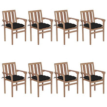 Xolmizyn 8 Pcs Stackable Patio Chairs with Cushions, Solid Teak Wood Garden Dining Seating Set for Outdoor Backyard Porch Deck Furniture, Black
