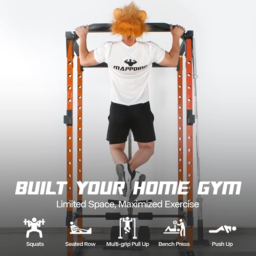 Mappding Power Cage with LAT Pulldown, Squat Rack, 1500 Lbs Capacity, Orange