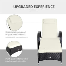 UOPYNE Outdoor Sofa, Patio PE Wicker Chaise Lounge with Wheel, Outdoor Cushioned Wicker Chaise Lounger with Adjustable Backrest, Adjustable Sun Lounger for Outside Sunbathing Camping Pool Beach
