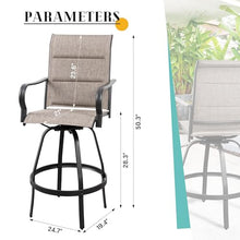Vongrasig 4 Piece Outdoor Patio Swivel Bar Chairs, All Weather Padded Sling Textile High Top Bar Stools, Bistro Set for Backyard, Lawn Garden, Balcony, Gray
