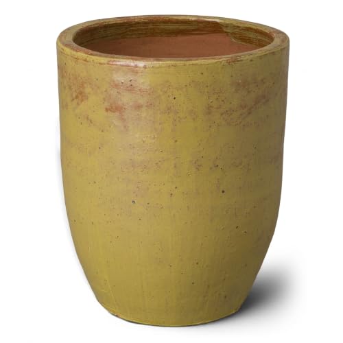 Emissary Home and Garden Yellow Ceramic Round Planter (22 in. L x 22 in. W x 26.5 in. H) with Drainage Hole