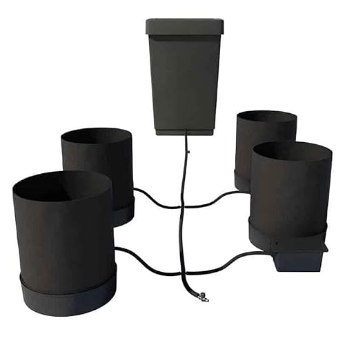 AutoPot 4 Pot GeoPot System 5 Gallon Fabric Pots - Self-Watering, Gravity-Fed Hydroponic System (4Pot with 12.4 gal Tank) Indoor, Black