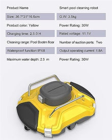 KANGJIEM Smart Automatic Robotic Pool Cleaner, Cordless Wall-Climbing Pool Vacuum Cleaner with 90 Mins Running Time, Rechargeable Battery, Easy to Clean Filter, for Above-Ground Pools Up to 550 Sq
