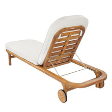 Merax Patio Chaise Lounge Chair with Wheels and Cushion Set of 2, 77'' Acacia Wood Adjustable Reclining Chaise with 5-Positions Backrest, Outdoor Sun Lounger for Poolside, Deck, Teak+ Beige