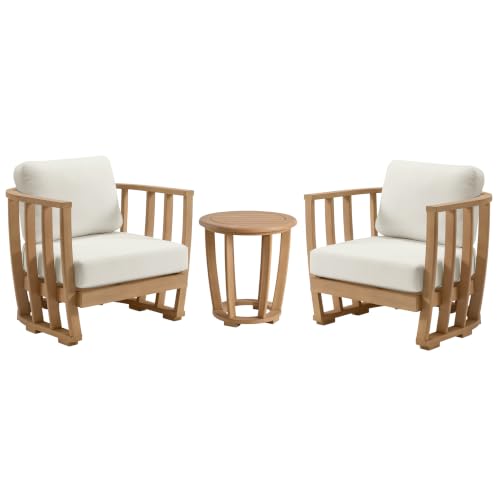 Alaterre Furniture Orris 3 Piece Outdoor Patio Furniture Set - Weather-Resistant Eucalyptus Wood Patio Table and Chairs Set of 2 - Modern Outside Furniture Set for Porch, Deck, or Poolside (Natural)
