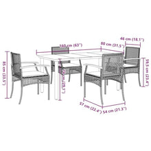 XHNIFBN 5-Piece Outdoor Patio Dining Set, PE Rattan Garden Furniture with Rectangular Tempered Glass Top Table and 4 Cushioned Chairs for Backyard, Terrace and Balcony, Grey