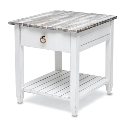 Sea Wind Florida Picket Fence Wood End Table with Drawer in White/Gray