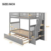 Merax Twin Over Twin Bunk Beds with Staircase and Trundle Grey