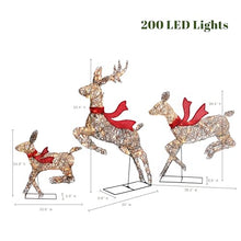 LuxenHome 3PC Lighted Rattan Reindeer Family Decoration