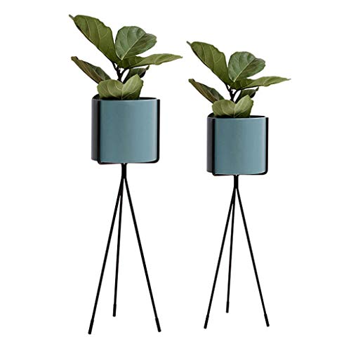 KAJIAO Outdoor Garden Plant Pot Flower Stand Indoor Balcony Decoration Display Shelf Iron Art Herb Bonsai Rack Metal Floor-Stand for Living Room Bedroom Office(Blue)(S+L)