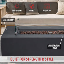 AMS 60" Rectangular Concrete Natural Gas Fire Pit Table Bundle (Dark Gray)