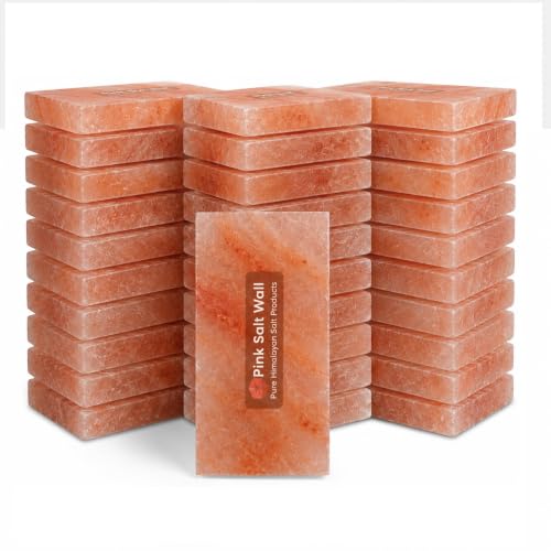 Himalayan Pink Salt Tiles 8x4x1 Pack of 50, Natural Himalayan Salt Bricks for Sauna Walls, Spa, Salt Wall Panels, DIY Home Decor
