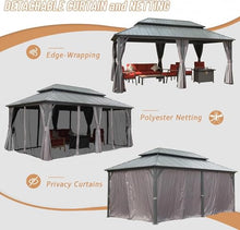 LOPOO Hardtop Gazebo Aluminum with Galvanized Steel Double Roof Gray