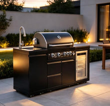 Modular Stainless Steel Outdoor Kitchen Island,All-in-One BBQ Grill Station with Sink,Storage Drawers, Side Prep Counter (80 IN Black Sink Fridge, 80", Propane Gas Grill)