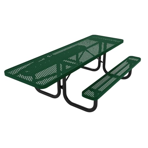 COATEDOUTDOORFURNITURE 8Ft Rect Picnic Table, Punched, Green, 1-Side ADA