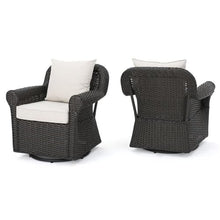 Noble House Amaya Outdoor Dark Brown Wicker Swivel Rocking Chair Set with Beige Cushions (Set of 2)