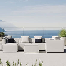 Lounge Sectional Sofa Set, Fabric, White, Modern, Outdoor Patio Balcony Cafe Bistro Garden Hotel