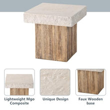 COSIEST Outdoor Medium Side Table, Patio Coffee Table, 19.7 inches Square MgO End Stool with Faux Wooden Pedestal Base,for Patio, Garden, Backyard, Antique Beige